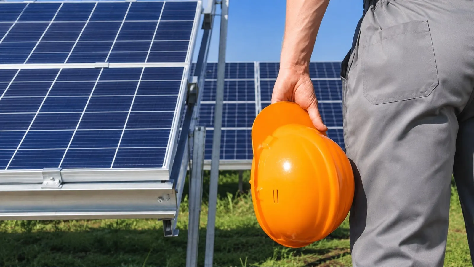 Operario de Solentec en obra junto a una estructura solar